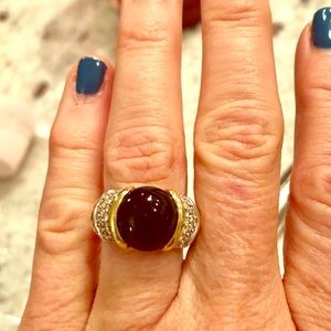 David Yurman Silver and Gold Ring with Dark Stone